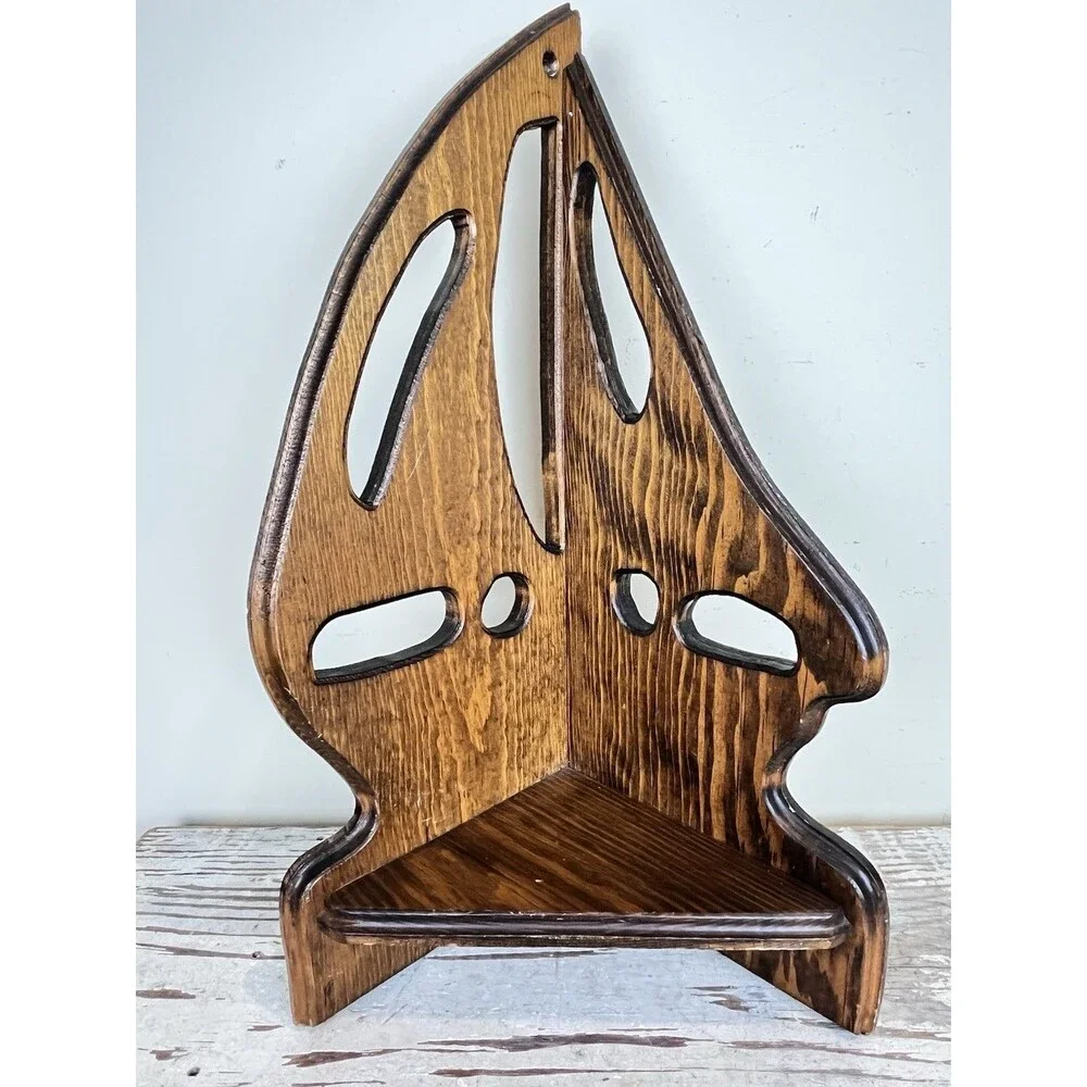 Nautical Vintage Wooden Sailboat Corner Table / Wall Hanging Shelf Coastal Home